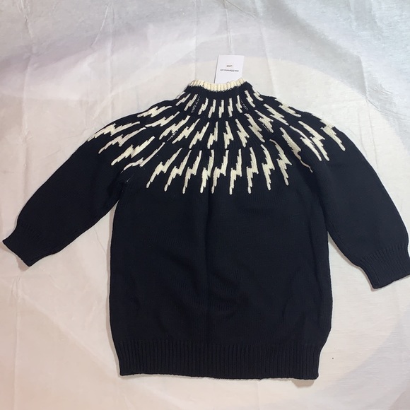 525 America wool sweater pullover turtleneck knit contrast cotton zigzag retro L - Picture 7 of 16
